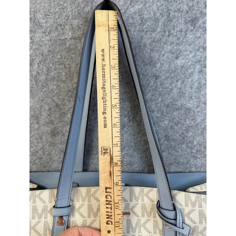 Michael Kors Charlotte Large Tote Bag Signature Logo‎ Cream Blue Gold Hardware